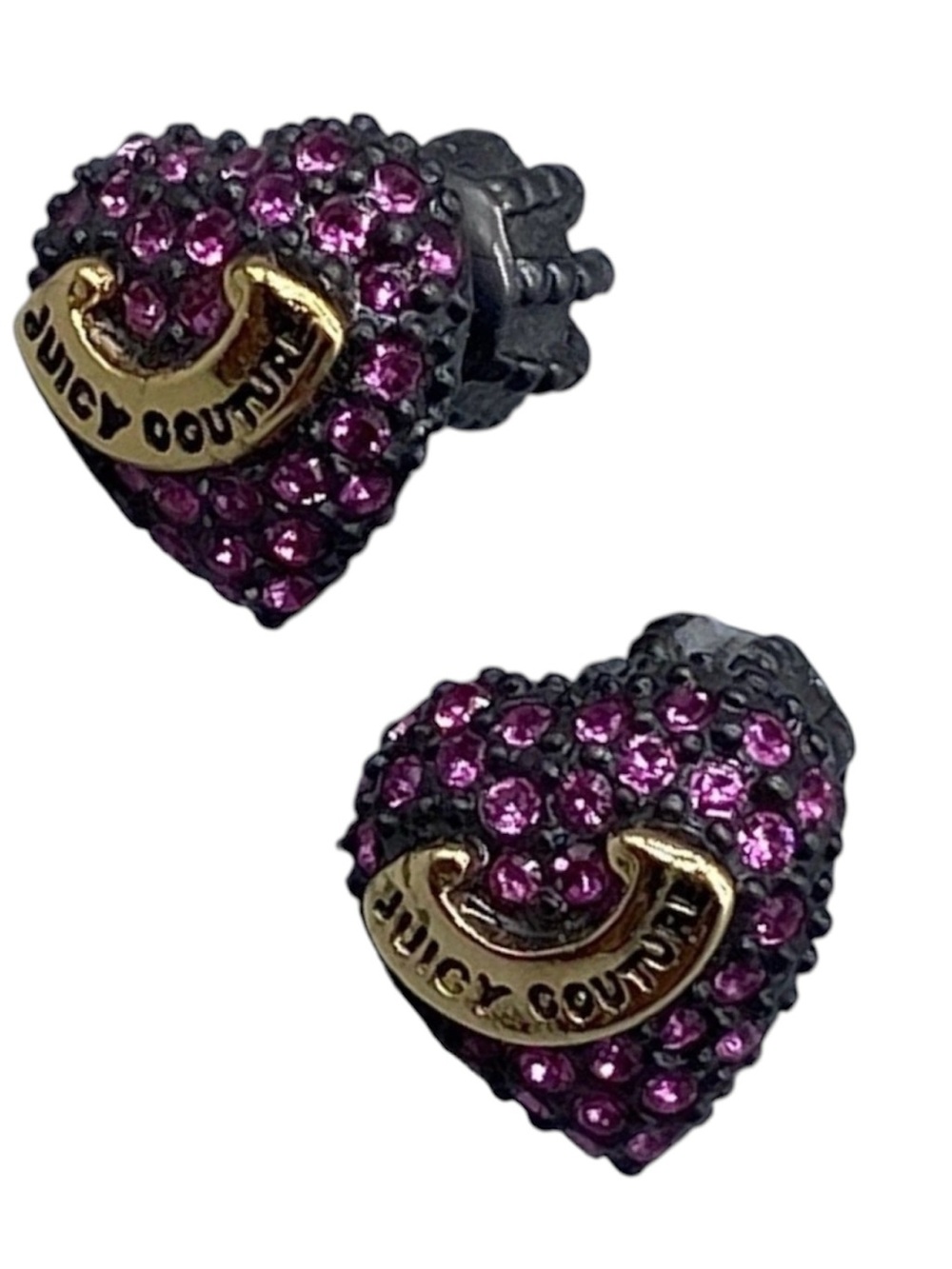 Juicy Couture Signature Heart Fuchsia Black Crystal Earrings Gold Juicy Banner